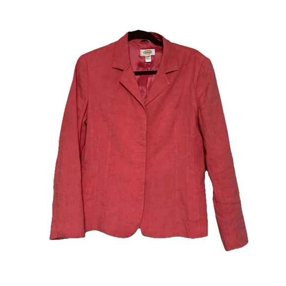 Talbots Linen Blend Stretch Fabric Hidden Button Blazer Jacket 12 - Picture 1 of 9